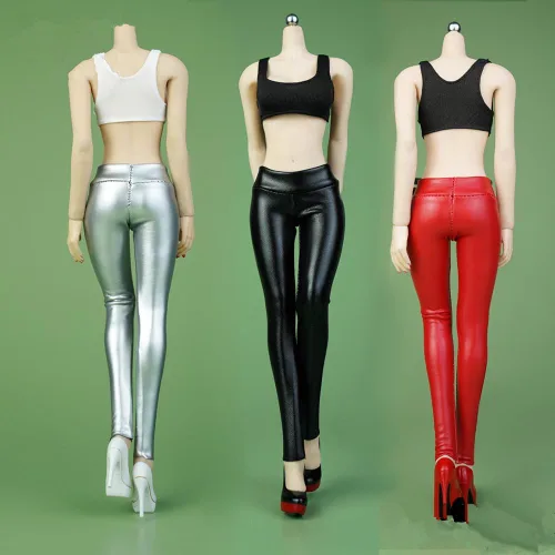 Fremego Ropa femenina a escala 1/6, pantalones elásticos ajustados de cuero para mujer, ropa de disfraz para figura de acción PH TBL JO de 12 Negro
