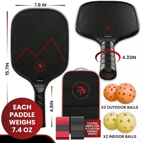 Miniatura 4 de Precision Pro Juego de 2 palas de pickleball de fibra de carbono, aprobadas por USAPA, carbono T700, núcleo de panal de abeja de 0.555 pulgadas, 4