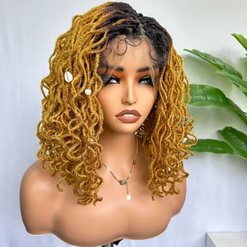 Miniatura 13 de SOKU Peluca de Encaje Frontal con Locs Falsos Cortos y Rizados de 12 Pulgadas Negro Natural 4x4 Espacio de Separación Grande Pelucas de Rastas