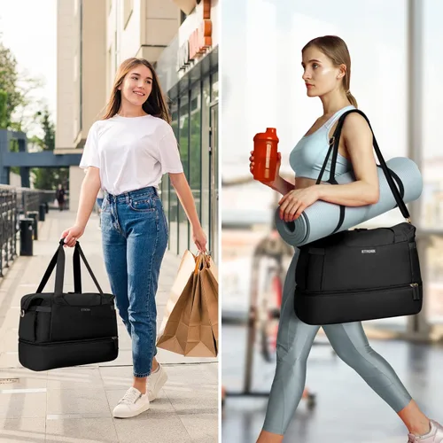 Miniatura 6 de ETRONIK Bolsa de viaje para mujer, bolsa de gimnasio con puerto de carga USB, bolsa de fin de semana con bolsillo para ropa húmeda y compartimento