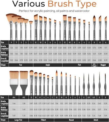 Miniatura 7 de Nicpro Juego de 40 pinceles de pintura, pinceles profesionales de acrílico con cuchillo de paleta y rollo de lienzo, adecuado para pintura acrílica