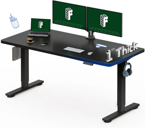 FLEXISPOT Escritorio Eléctrico de Pie de Una Pieza, 60 x 24 Pulgadas Escritorio Ajustable con Superficie Sin Costuras, Ajuste de Altura con Parte