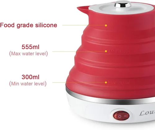 Miniatura 7 de Ultrafino Actualizado Hervidor Eléctrico de Silicona de Grado Alimenticio Plegable de Viaje con Protección contra Hervir en Seco, Portátil con Doble