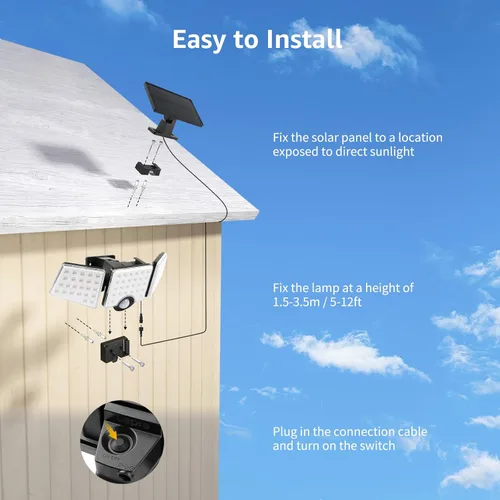 Miniatura 8 de Lepro Luces solares para exteriores, luces de seguridad activadas por movimiento WL5000, panel solar separado, 3 cabezales ajustables, ángulo