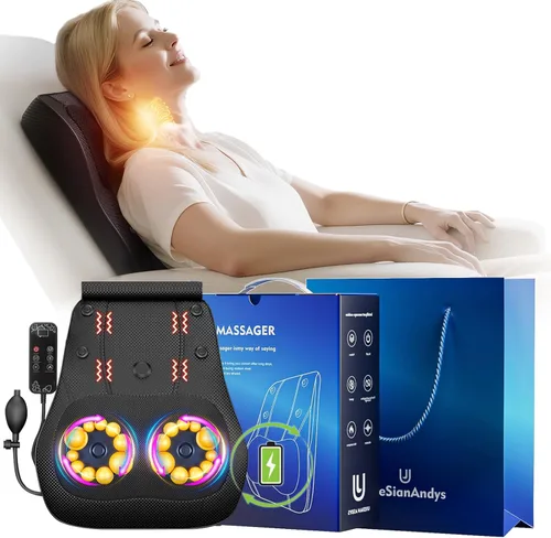 Masajeador de espalda con calor, almohada de masaje amasador 3D para cuello, espalda, hombro, pierna, inalámbrico y portátil para casa y oficina,