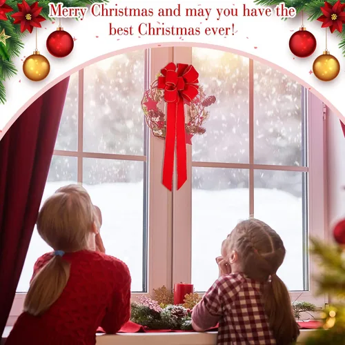 Miniatura 6 de Kigeli Lazo de Navidad grande de 10 x 26 pulgadas, hecho a mano, gran cinta de terciopelo rojo para exteriores, corona de Navidad, adorno para árbol