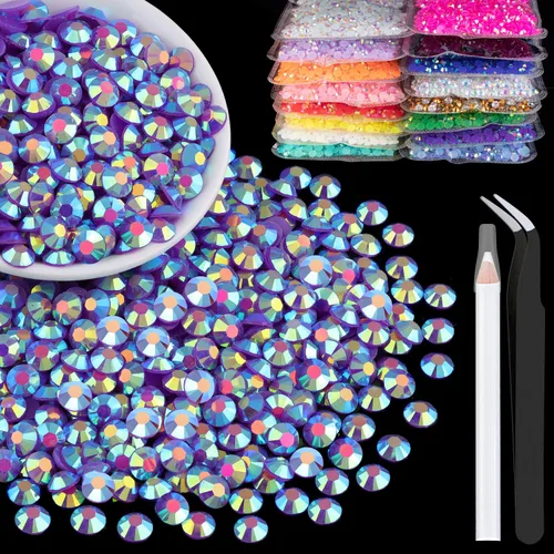 Miniatura 12 de 5000 piezas de diamantes de imitación de resina de 0.118 pulgadas a granel, color verde oscuro AB con parte trasera plana, diamantes de imitación