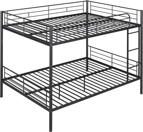 Miniatura 6 de Litera de metal tamaño matrimonial sobre matrimonial con escalera y barandilla alta, capaz de dividirse, litera de metal, espacio de almacenamiento