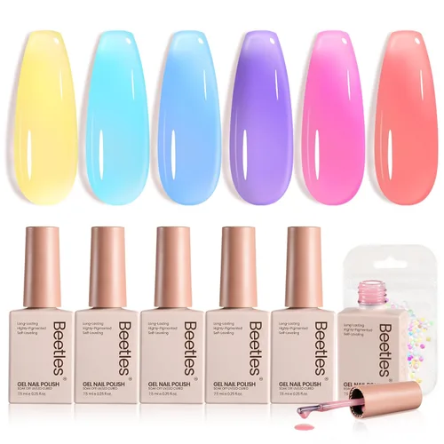 Miniatura 20 de Beetles - Juego de esmaltes de uñas en gel neón, 6 colores, rosado intenso, naranja, amarillo, verde, azul y morado, semipermanentes, uso