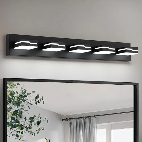 Miniatura 15 de 4 lámparas de acrílico para baño, moderna lámpara negra para tocador de baño, accesorios de iluminación de pared negro mate sobre el espejo, luz LED