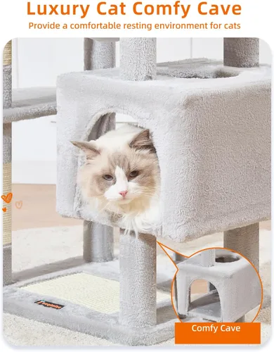 Miniatura 5 de Taoqimiao Árbol para gatos, torre para gatos de 68 pulgadas para gatos de interior, condominio para gatos de varios niveles de felpa con 6 postes