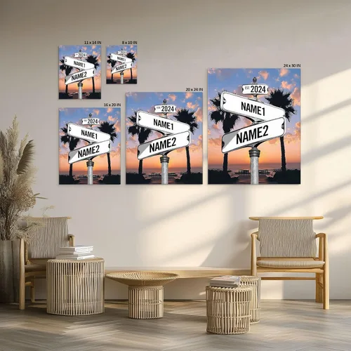 Miniatura 70 de Impresiones en lienzo personalizadas: letrero de calle Crossroads para parejas, arte de pared, nombres y fechas, regalo personalizado, impresión