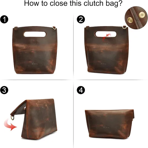 Miniatura 4 de S-ZONE Women Vintage Genuine Leather Crossbody Bag Distressed Foldable Clutch Top Handle Handbag Purse