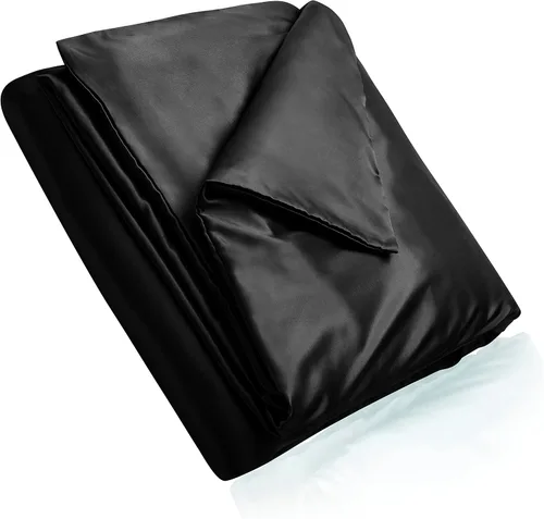 Miniatura 3 de Homiest - Funda para manta con peso de 48 x 72 pulgadas, de satén negro con 8 lazos, con cremallera extraíble y sedosa, edredón de manta pesada