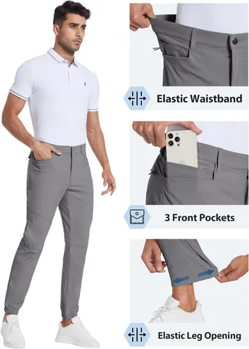 Miniatura 4 de PULI Pantalones deportivos de golf elásticos para hombre con 4 bolsillos, impermeables, ajustados, para senderismo, casual, viajes, trabajo