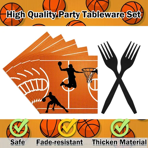 Miniatura 4 de Decoraciones de fiesta de baloncesto, juego de 96 platos y servilletas de baloncesto para niños, decoraciones de fiesta de cumpleaños de niños