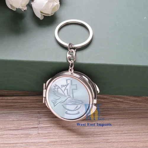 Miniatura 5 de 12 llaveros de espejo compacto para bautizo recuerdos, maquillaje de Espíritu Santo Compacto/Primera Comunión/Oro Plata/Recuerdos para Comunión