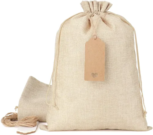 Bolsas de arpillera a granel con cordón, 20 bolsas de recuerdo de 10 x 14 pulgadas para envolver regalos, ropa, pan, para graduación, junio, día del