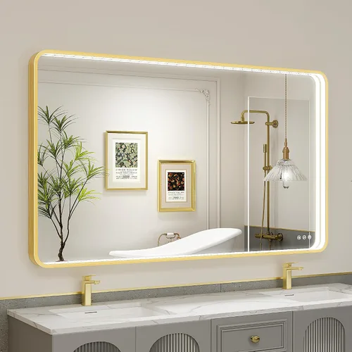Miniatura 24 de Espejo de baño LED de 24x32 pulgadas con luces, espejo LED con marco de metal negro para baño, 3 colores y luz regulable sin escalones montada