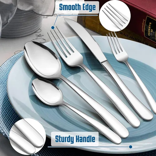 Miniatura 4 de HaWare Juego de cubiertos resistentes de 48 piezas para 8, cubiertos de acero inoxidable con cuchillos gruesos para carne, utensilios de comer