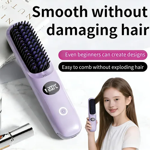 Miniatura 7 de Go Brush Pro 2026 Cepillo alisador de cabello inalámbrico, mini alisador de viaje de calor rápido de 30 segundos con 3 ajustes de temperatura