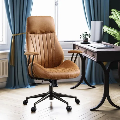 CAODOC Silla de Oficina de Respaldo Alto, Silla Giratoria Moderna de Oficina, Silla de Juego de Tela de Gamuza Marrón, Silla de Oficina para el