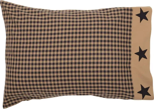 Miniatura 5 de VHC Brands Funda de almohada estándar con apliques de algodón primitivo de algodón a cuadros negros