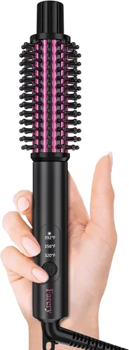 Farery Mini cepillo térmico de 3 temperaturas ajustables, rizador de viaje para cabello corto de 1 pulgada, cepillo redondo calentado para rizos