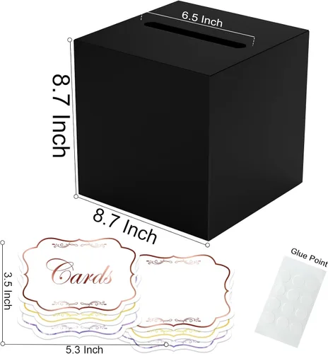 Miniatura 2 de WNINK Caja de tarjetas negra, caja de recepción de tarjetas de regalo para graduaciones, fiestas de cumpleaños, recepciones de boda, despedidas