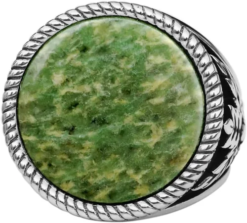 Gorgeous Wyoming Green Jade Cabochon 925 Sterling Silver Signet Ring New - Bank Note Olive Leaf Design - Wyoming's Official State Gemstone
