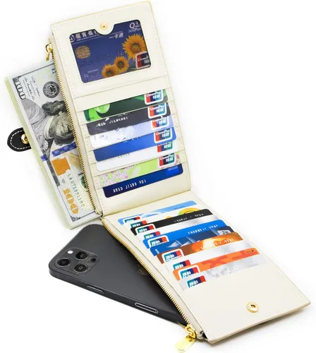 Miniatura 2 de ANDOILT - Cartera de cuero genuino para mujer con bloqueo RFID para tarjeta de crédito con cremallera