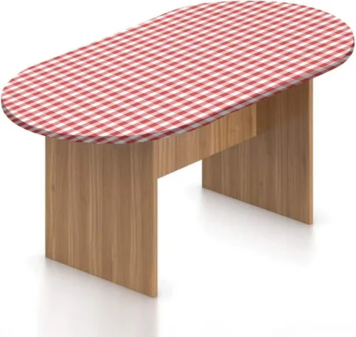 Mantel ajustable ovalado de poliéster con bordes elásticos a cuadros, diseño de rayas horizontales, a cuadros, a cuadros y a cuadros con estampado