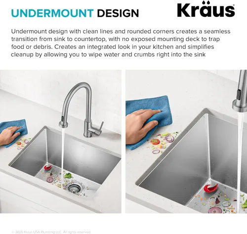Miniatura 9 de Kraus KHU101-24L Standart PRO Fregadero de Una Sola Cubeta para Instalación Inferior de 24 pulgadas, Calibre 16, para Lavandería y Utilidad, 24
