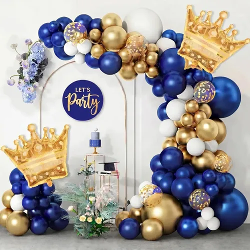 Ouddy Life Kit de arco de guirnalda de globos azul marino y dorado, decoraciones de graduación de 2026, globos de confeti dorado y blanco, corona de