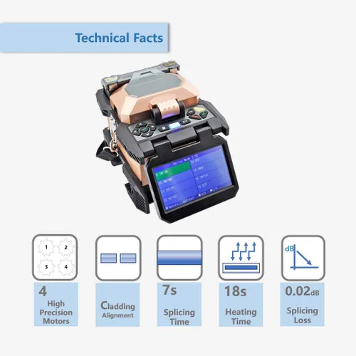 Miniatura 3 de Fusionadora de fibra óptica con pantalla táctil de 4.3 pulgadas, kit de fusión de fibra óptica con características de empalme en 7s y calentamiento