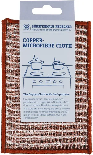 Redecker Paño de Fregado de Cobre Tejido de 2 Capas y Toallita de Limpieza de Microfibra – Superficie Dual, Antiarañazos, Reutilizable y Lavable a