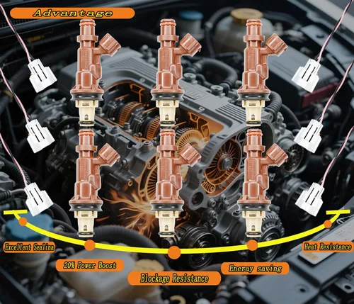 Miniatura 7 de Juego de 6 inyectores de combustible con conector arnés de enchufe de repuesto para Toyota 1999-2004 Tacoma 2000-2004 Tundra 3.4L 1999-2002 4Runner
