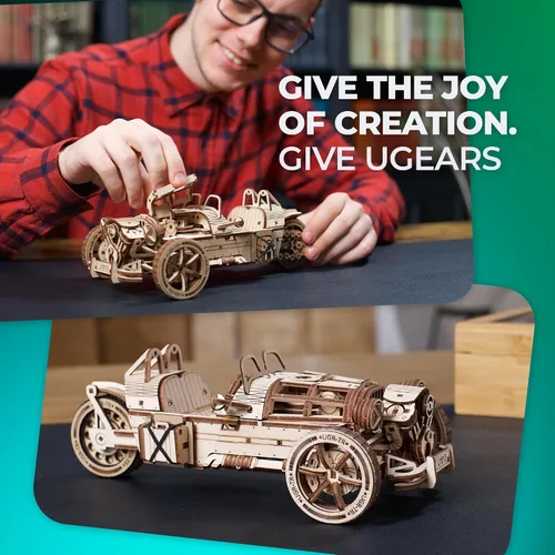 Miniatura 3 de UGEARS Rompecabezas 3D de madera de tres ruedas UGR-S para adultos, kits de modelos de madera para adultos, regalos de motocicleta para hombres, kit