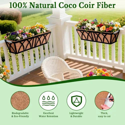 Miniatura 3 de Halatool Paquete de 2 forros de caja de ventana de 24 pulgadas, forro de repuesto de fibra de coco preformada, forros de fibra de coco natural
