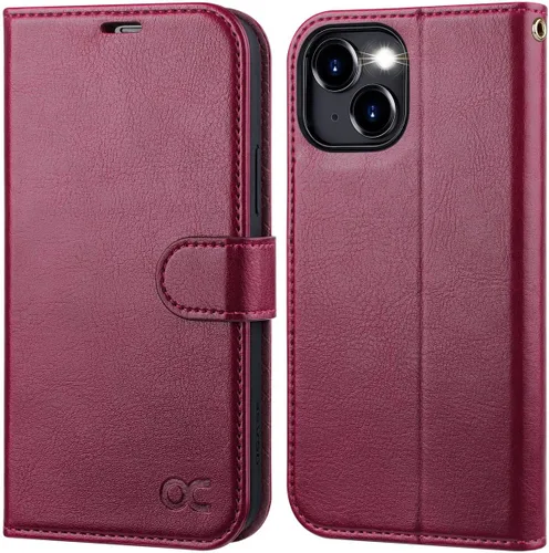 Miniatura 8 de OCASE Funda Cartera Compatible con iPhone 15, Funda Tipo Folio de Cuero PU con Tapa con Portarjetas y Bloqueo RFID Función Atril