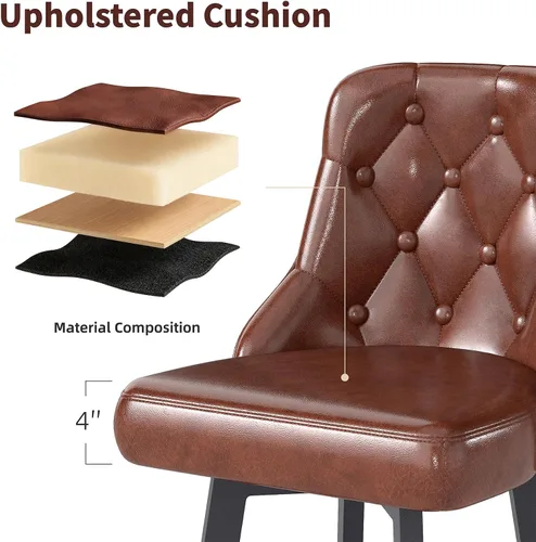 Miniatura 4 de Youhauchair Juego de 4 taburetes de bar, de 26 pulgadas, modernos taburetes de bar con respaldo, reposapiés y patas de metal, silla de bar tapizada