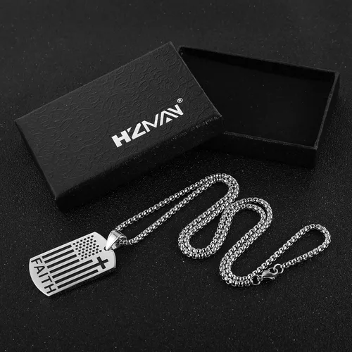 Miniatura 6 de HZMAN Collar con colgante de cruz patriótica con bandera estadounidense, joyería religiosa