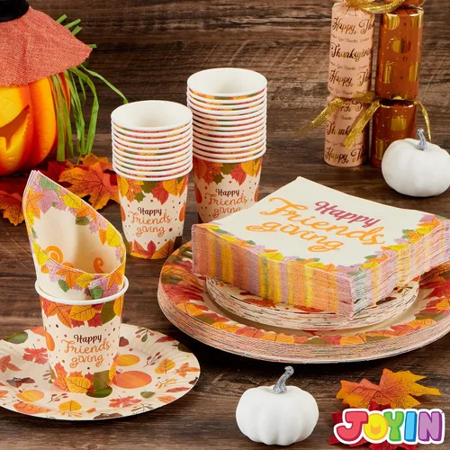Miniatura 6 de JOYIN Juego de 125 platos y servilletas de papel desechables de Acción de Gracias, vajilla de Acción de Gracias, suministros de fiesta, decoraciones