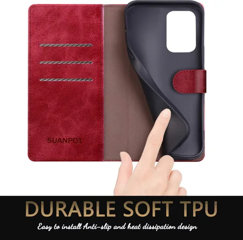 Miniatura 5 de SUANPOT Funda tipo cartera de cuero para Samsung Galaxy A52 4G y 5G con tarjetero de crédito RFID Flip Folio Book Phone Case Funda a prueba de Rojo