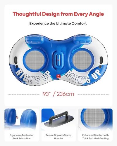 Miniatura 5 de QPAU Tubo inflable doble para río, 2 personas con capacidad de 660 libras, resistente a pinchazos de 93 pulgadas, flotador de río resistente, balsa