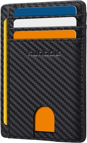 Miniatura 9 de RUNBOX Carteras de cuero minimalistas y delgadas con bloqueo RFID para bolsillo frontal, portatarjetas para hombres y mujeres, regalos para hombres