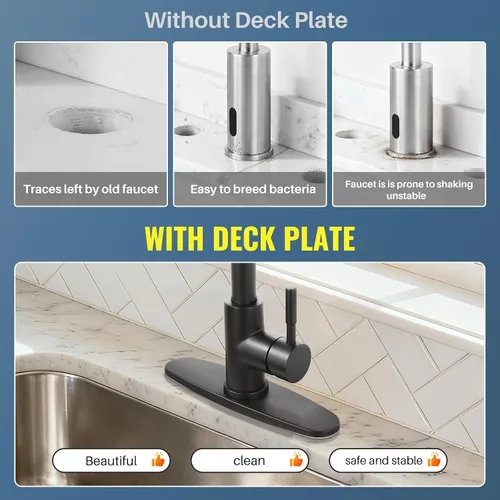 Miniatura 3 de Placa de Grifo, ALEASHA Cubierta para Fregadero de Cocina Placa de Acero Inoxidable Negro Mate para Grifo de Fregadero de Baño o Cocina de 1 o 3