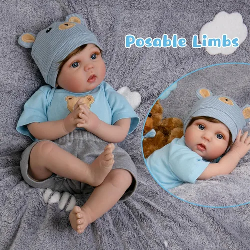 Miniatura 5 de EKOKIZ Muñecas de bebé Reborn de 22 pulgadas, muñecas de bebé de la vida real, cuerpo de tela suave, muñeca realista para niños con ropa