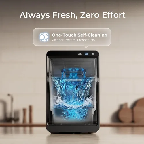 Miniatura 4 de Encimera de hielo Nugget: 44 libras por día, autolimpiante, acero inoxidable negro, portátil, máquina de hielo de guijarros masticable suave