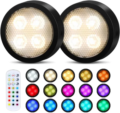 Luces de disco con temporizador remoto, luces de cocina debajo del gabinete, luces LED que funcionan con pilas, luces adhesivas en el estante, luces